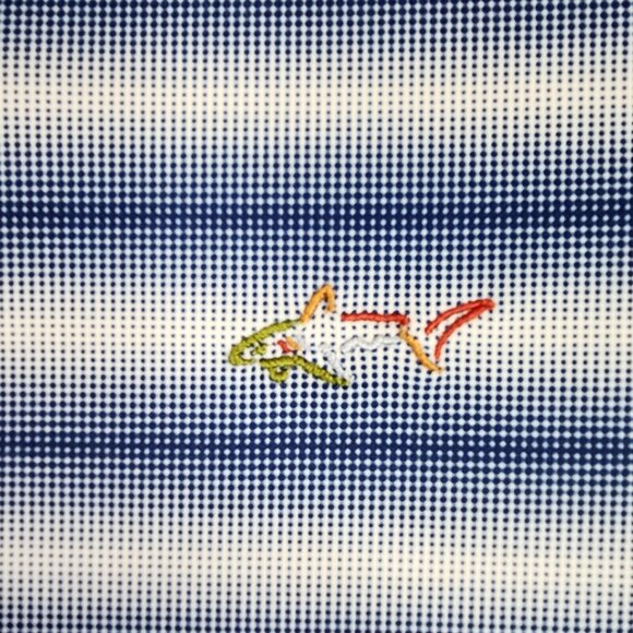 Mens Greg Norman Polo Shirt Blue Striped Short Sleeve Play Dry Size XL - Picture 4 of 8